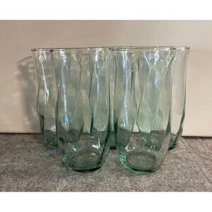 5 Vintage Indiana Glass Serene Green Swirl Design Tumblers  # 1780